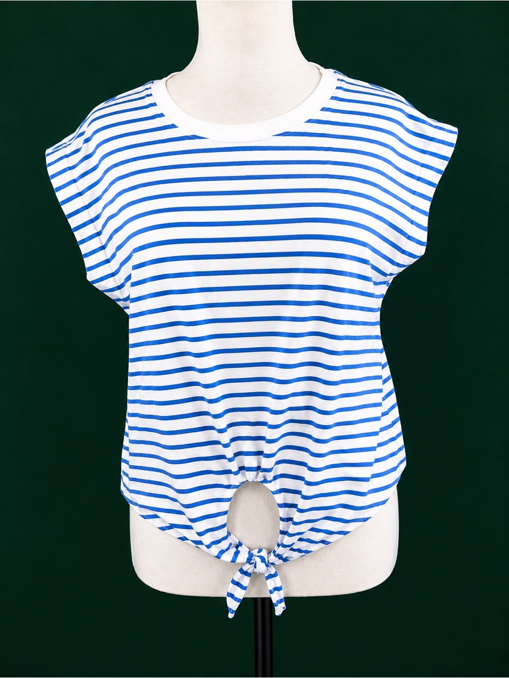 Molly Bracken White & Blue Striped Short Sleeve Tie-Hem Tee